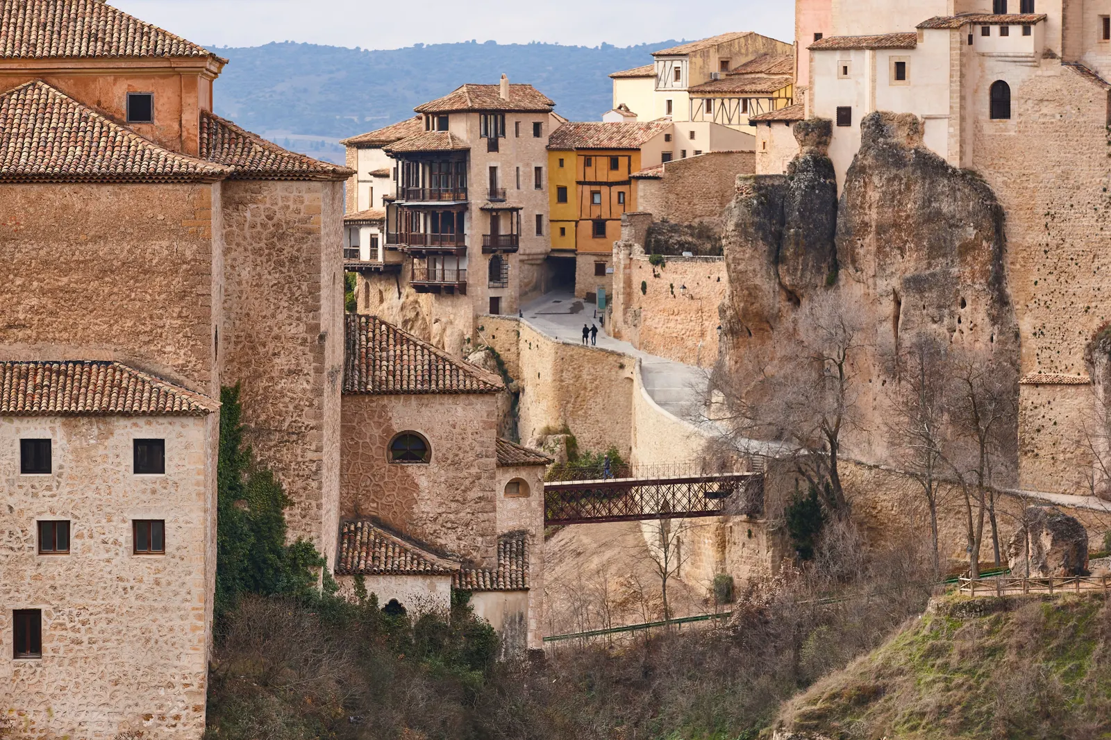 Cuenca old stone hanging houses and iron bridge. Spain